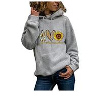 Uwdiohq Sudadera con Capucha para Mujeres Impreso Casual Long Manga O Cuello Pocket Pullover Top Sudadera Mujer Coral Sudadera Beige Mujer Sudadera De Arta Niña Sudadera Color Camel Mujer