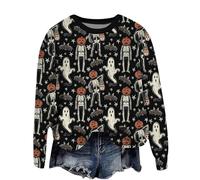 Uwdiohq Sudadera Deporte Mujer Primavera Holgada De Manga Larga con Cuello Y Estampado Halloween para Mujer, Otoño E Invierno (Black, M) Corta Térmica Ladies Jumpers Sudaderas Navidad Gimnasio