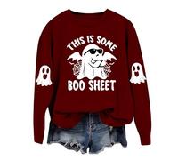 Uwdiohq Sudadera Deportiva Mujer De Halloween para Mujer, con Cuello Y Estampado This Is Some Sheet (Vino, M) Sudaderas Tallas Grandes Sin Capucha Running Navidad Oversize Lilas Jersey