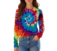 Uwdiohq Sudadera Mujer Sin Capucha Estampada 2026 New Women's Shoulder Long Sleeve T Shirt Summer Top (Multicolor, XXL) Sudaderas Vestir para Marron Halloween Azul Negra Roja Vestido Rayas