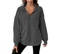 Uwdiohq Sudadera Mujer Sin Capucha Estampada con Media Cremallera para Mujer, Sudaderas Extragrandes De Un, Conjuntos Otoño 2026, Invierno Bolsillo (Negro, M) Ropa Oversize Chica Adolescente