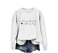 Uwdiohq Sudadera Mujer Sin Capucha Estampada Life Is with My Boys Divertida Mamá Casual Tops (Blanco, M) Sudaderas Deportivas Abierta De Gran Tamaño para Primavera Gris Navidad Halloween Larga