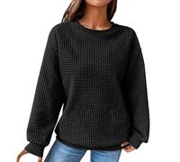 Uwdiohq Sudadera Mujer Sin Capucha Estampada Women's Fashionable Casual Round Neck Long Sleeve No Hat Sweatshirt Features: (Negro, S) Algodon Sudaderas para Running con Cremallera Rosa Morada