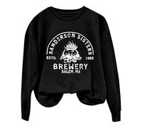 Uwdiohq Sudadera Oversize Sin Capucha Mujer con Cuello Y Estampado De Halloween para (Black, XL) Sudaderas Ropa Negra Termica Rayas Rojas Blancas Polar Navideña Ladies Jumpers Morada Largas