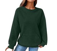 Uwdiohq Sudadera Oversize Sin Capucha Mujer Women's Fashionable Casual Round Neck Long Sleeve No Hat Sweatshirt (Verde, XL) Sudaderas Deportivas Deporte Naranja Fina Marron Blanca Chaqueta
