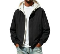 Uwdiohq Sudadera Sin Mangas Hombre Chaqueta De Bicolor con Capucha Desmontable, Forro Contraste Y Rojo, Cortavientos Ligero, Cierre Cremallera, Informal, Múltiples Bolsillos (Black, XXL) Ropa