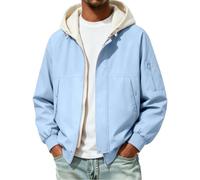 Uwdiohq Sudadera Sin Mangas Hombre Chaqueta De Bicolor con Capucha Desmontable, Forro Contraste Y Rojo, Cortavientos Ligero, Cierre Cremallera, Informal, Múltiples Bolsillos (Light Blue, M)