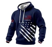 Uwdiohq Sudadera Sin Mangas Hombre con Capucha Patriótica De UU. para Hombre, Camiseta La Bandera Estadounidense Años Sudaderas Navideñas Familiares (Blue, L) Cortavientos Corta Vento Ropa