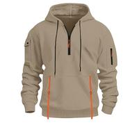 Uwdiohq Sudadera Sin Mangas Hombre Informal De Manga Larga con Botones Y Media Cremallera para Hombre, Otoño E Invierno Real hasta La Muerte (Khaki, XXL) Ropa Ciclismo Deportiva Proteccion Solar
