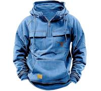 Uwdiohq Sudadera Sin Mangas Hombre Men's Fashion Spring and Autumn Casual Long Sleeve Button Lapel Three Piece Plaid Printed Sweatshirt Sudaderas Manga (Light Blue, XXL) Chaqueta Verano Ropa