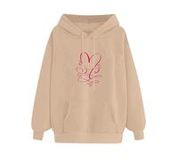 Uwdiohq Sudaderas con Capucha Mujer Suéter Y Estampado De Amor Manga Larga Color Sólido para (Caqui, M) Sudadera Cremallera Abrigo Primavera Negra Kawaii Navidad Conjunto Leggins Roja Niña