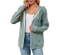Uwdiohq Sudaderas con Capucha para Mujer, Chaqueta De Otoño para Chica Adolescente, Sudaderas De Tamaño, Ropa Informal con Cordón, Sudadera con Cremallera Y Bolsillo Chaqueta Azul Mujer
