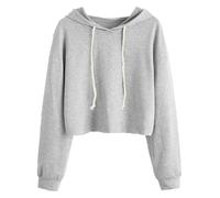 Uwdiohq Sudaderas con Capucha para Mujer Mujeres Blase Long Sleeve Hoodie Crop Sweatshirt Top Pullover (Grey, XL) Forro Polar Sudadera Cremallera Sin Adolescente Chica Navideña Chaqueta Talla