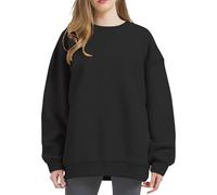 Uwdiohq Sudaderas Deportivas Mujer Sin Capucha Women's Fashionable Casual Solid Color Pullover Sweatshirt Long Sleeved (Black, XXXXL) Sudadera Invierno De Navidad Grandes Roja Primavera Blanca