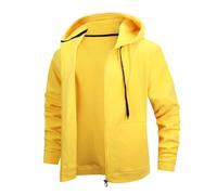 Uwdiohq Sudaderas Hombres con Capucha Men's Autumn and Winter New Warm Sweater American Hooded Zipper Shirt Fleece Coat Heavy Camisetas Hombre (Yellow, M) Cortavientos Running Camisa Proteccion