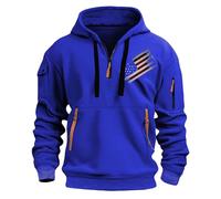Uwdiohq Sudaderas Hombres con Capucha Mens Zipper American Flag Print Casual Hoodie (Blue, M) Ropa Deportiva para Hombre Boxeo De Deporte Tallas Grandes Gym Anti Calor Gimnasio Jersey Manga