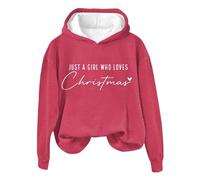 Uwdiohq Sudaderas Mujer con Capucha Oversize Just A Girl Who Loves Christmas Sudadera Navidad para Mujer, Cuello, Camisetas Divertidas Navidad, Regalos (Rosa Caliente, L) Cremallera Chaqueta De