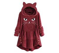 Uwdiohq Sudaderas Mujer con Capucha Sudadera De Forro para Mujer, Manga Larga, Estampado, Bolsillo Suelto (Vino, XXL) Polar Chaqueta Larga Blancas Chándal Hoodie Crop Granate Rayas Rojas Y D