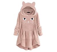 Uwdiohq Sudaderas Mujer con Capucha Sudadera De Forro para Mujer, Manga Larga, Estampado, Bolsillo Suelto (Rosa, XL) Oversize Chaqueta Deporte Blancas Roja Ropa Sin Hoodie Crop Polar Larga