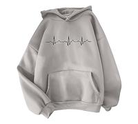 Uwdiohq Sudaderas Mujer con Capucha Sudadera Estampada Estampado De del Corazón para Mujer, Top Cómodo Y Suelto Cordón (Grey, XL) Chaqueta Borrego Chaquetas Pelo Negra Parejas Novios Sin Larga