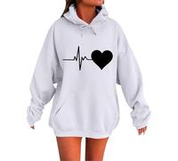 Uwdiohq Sudaderas Mujer Deportivas con Capucha Sudadera Y Bolsillo para Mujer, Informal, Holgada A La Estampado (Blanco, L) De Chaqueta Casaca Polar Rayas Ropa Deportiva Basica Invierno Navideña