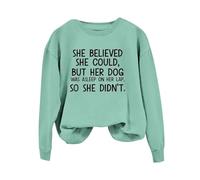 Uwdiohq Sudaderas Mujer Sin Capucha con para Mujer, Texto En Inglés She Could But Her Dog Was Dormir Su Regazo, Camisetas Divertidas Mamá Y Perro (Verde, L) Largas Anchas Sudadera Rayas