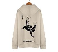 Uwdiohq Sudaderas Punto Hombre Sudadera con Capucha Y Estampado De Marca Que para 2026 Diseño Divino Patrón Celestial, Bolsillo, Informal, Holgada, Manga Larga, (Khaki, L) Ropa Deporte Parka