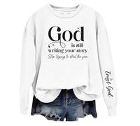 Uwdiohq Sudaderas Sin Capucha para Mujer Sudadera con Cuello Y Hombros La Frase Dios Está Escribiendo Tu Historia (Blanco, XL) Deporte Mama Blanca Oversize Naranja Cremallera Térmica Gimnasio