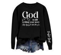 Uwdiohq Sudaderas Sin Capucha para Mujer Sudadera con Cuello Y Hombros La Frase Dios Está Escribiendo Tu Historia (Negro, L) Deportiva Invierno Ropa Oversize Corta Cremallera Morada Lilas