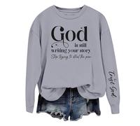 Uwdiohq Sudaderas Sin Capucha para Mujer Sudadera con Cuello Y Hombros La Frase Dios Está Escribiendo Tu Historia (Grey, XXL) Invierno Deporte Chaqueta Gimnasio Talla Grande Running Algodon