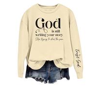 Uwdiohq Sudaderas Sin Capucha para Mujer Sudadera con Cuello Y Hombros La Frase Dios Está Escribiendo Tu Historia (Caqui, XXL) Sweatshirt Largas De Pelo Basicas Negra Navidad Basica Muejr