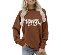 Uwdiohq Sudaderas Sin Capucha para Mujer Sudadera Divertida con Texto Just A Small Town Teacher, Camiseta Informal De Cuello Y Manga Larga (Café, XL) Sweatshirt Invierno Deportivas Grande