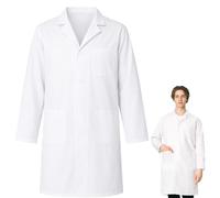 UWJOWP Bata Blanca - Bata Laboratorio Mujer - Bata Medica para Adultos - Laboratorio Blanca de Manga Larga - Disfraz de Enfermera y Estudiante - Talla L