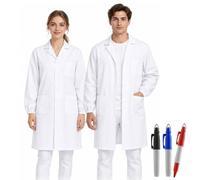 UWJOWP Bata de Laboratorio de Algodón (Talla L) - Lab Coat para Hombre y Mujer, Arztkittel Blanco con 3 Bolsillos, Arbeitsmantel para Química y Pintura