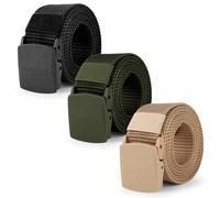 3 Piezas Cinturón de Nylon Con Hebilla Plástico Para Hombre - Cinturón de Lona Ajustable Sin Agujeros 150cm Para Trabajo y Uso Diario