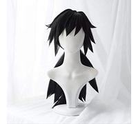 Uwowo Demon Slayer: Kimetsu no Yaiba Tomioka Giyuu Cosplay Wig 62cm Black Wig Demon Slaying Corps