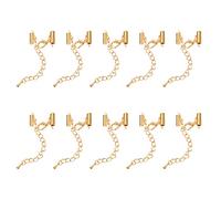 uxcell 10 juegos de cierres deslizantes con cierres de pinza de langosta y cadena de extensión, extremos de cordón deslizante de tubo de 10 mm para hacer manualidades, color dorado claro