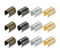 uxcell 120 clips de cuerda de cuero, 12 x 16 mm, crimpado cilíndrico plegable para cordón, borla, manualidades, 4 colores en 1 juego