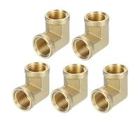 uxcell Barstock Street Elbow - Adaptador de tubería de latón NPT hembra de 3/8 pulgadas, 5 piezas de accesorios de tubería forjados de 90 grados para gas, aire, aceite, propano