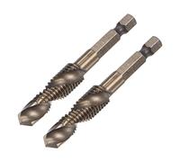 uxcell Broca combinada y broca de grifo, vástago hexagonal de 1/4 pulgadas M10 x 1.5 Métrico recubierto de titanio de alta velocidad acero 6542 espiral flauta perforadora herramienta 2 piezas