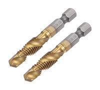 uxcell Broca combinada y broca de grifo, vástago hexagonal de 1/4 pulgadas M8 x 1.25 Métrico recubierto de titanio de alta velocidad acero 4341 espiral flauta perforadora herramienta 2 piezas