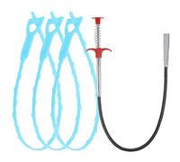 uxcell Herramienta de eliminación de obstrucciones de drenaje de 24 pulgadas, gancho de limpieza de alcantarillado de acero inoxidable y 3 piezas de polipropileno de 20 pulgadas, herramienta de limpieza de drenaje de pelo de alcantarillado azul, desatascador de fregadero para inodoro, bañera y alcantarillado