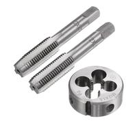 uxcell Juego de 3 grifos y troqueles de mano métricos, M12 x 1,5 grifos de rosca cónica/inferior + troquel redondo, kit de roscar y troquel, herramientas de roscado manual para reparación