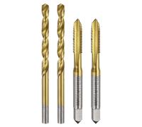 uxcell Juego de brocas métricas, 2 grifos de rosca M6 x 1 en espiral y 2 brocas helicoidales de 5 mm, herramientas de roscado de tornillo HSS6542 con revestimiento de titanio
