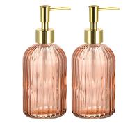 uxcell Juego de dispensadores de jabón, paquete de 2 dispensadores de jabón de manos de vidrio de 13 onzas con bomba dorada para cocina y baño, naranja