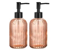 uxcell Juego de dispensadores de jabón, paquete de 2 dispensadores de jabón de manos de vidrio de 13 onzas con bomba negra para cocina, baño, naranja