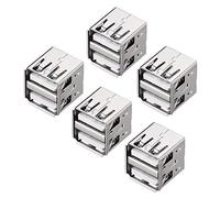 uxcell PCB Conector USB Tipo A Doble Puerto Hembra Jack 8P Vertical 180 Grados 5 Piezas