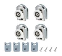 uxcell Rodillos de puerta de ducha de 23 mm, guías de poleas de plástico con bloque anticolisión y tornillos para puertas de vidrio, 4-6 mm, color plateado, 4 unidades