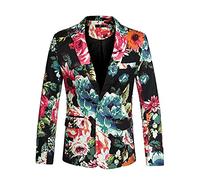 Uxcell Sourcing Map - Chaqueta de Traje para Hombre, Corte Ajustado, Estampado Floral, con un botón, Chaqueta Deportiva, Azul Negro, 54