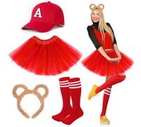 UxClishe Conjunto de 4 piezas de disfraz de ardilla con falda tutú, diadema, calcetines, sombrero, accesorios de ardilla para mujer, cosplay, color rojo